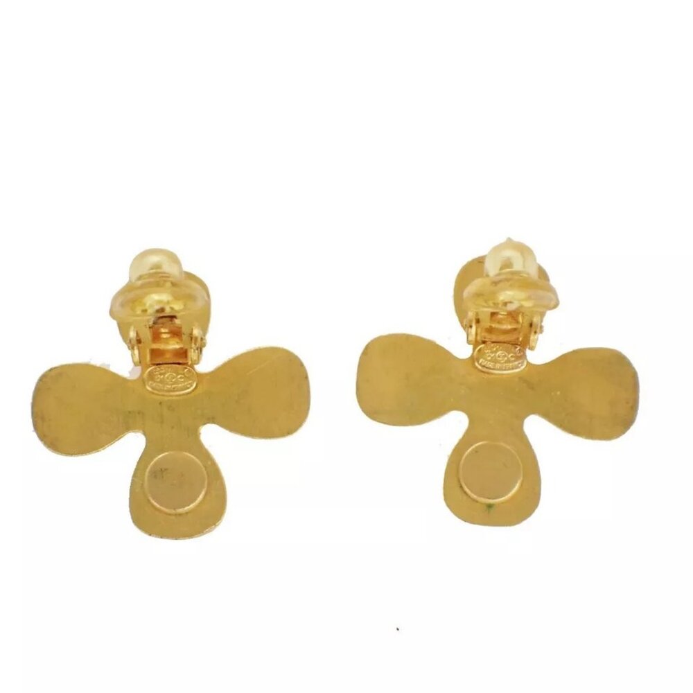 CHANEL CC Logo Rhinestone Earrings 01C Clip-On Gold Vintage Accessory 86FA446 - Picture 5 of 16